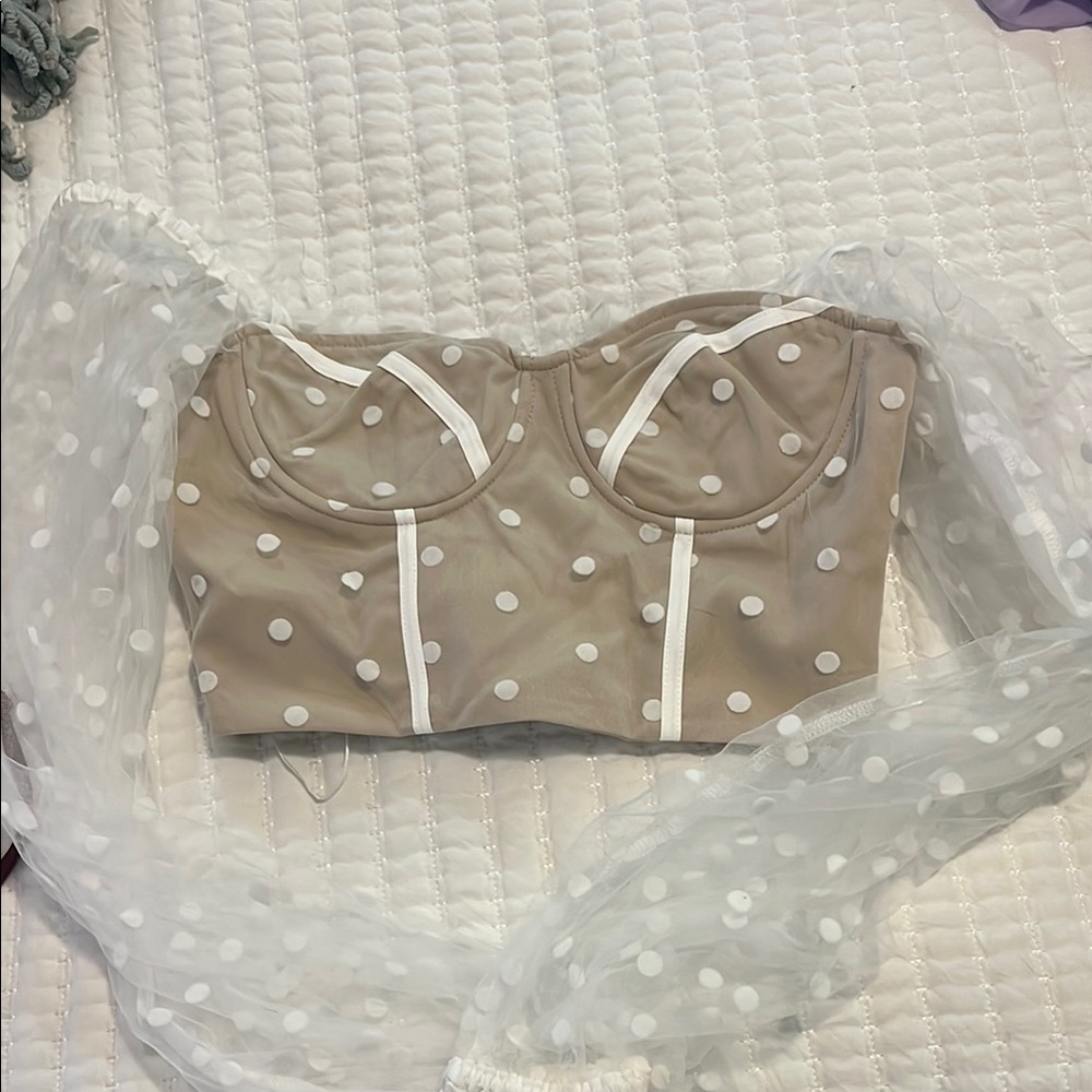 Polka Dot Mesh Bustier Top